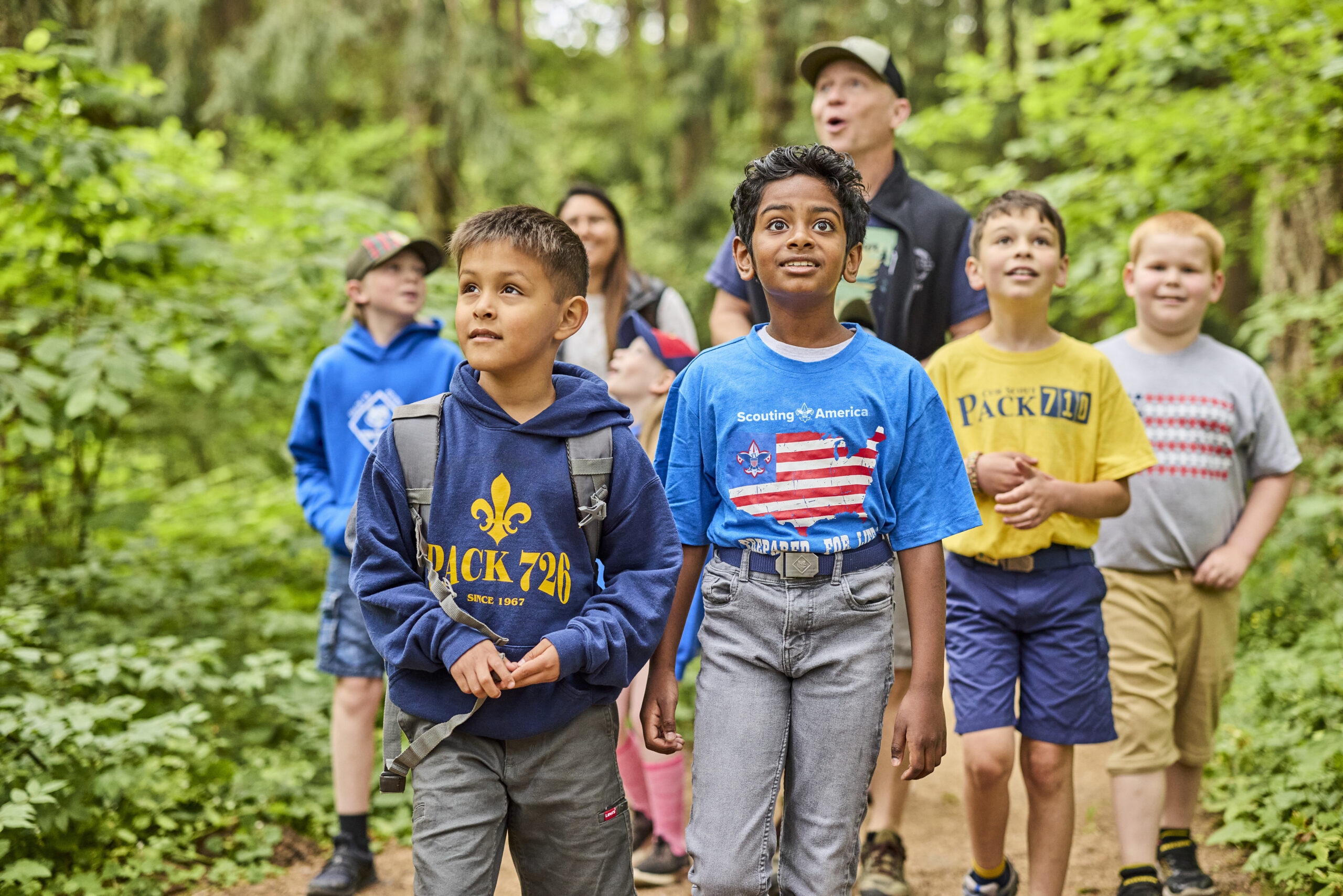 Cub Scouts hiking on a trail